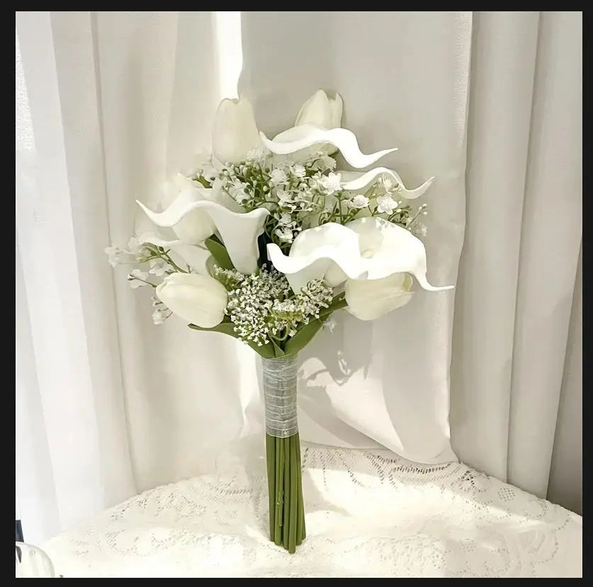 Premium White Calla Lily and Tulip Bridesmaid Bouquets