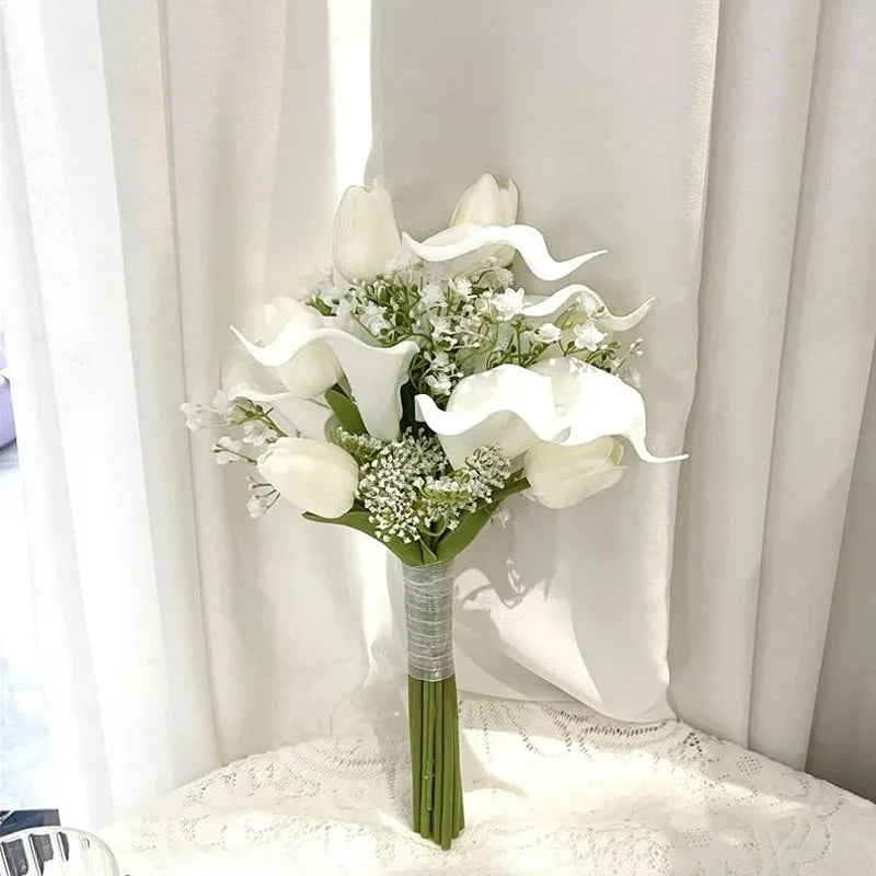 Premium White Calla Lily and Tulip Bridesmaid Bouquets