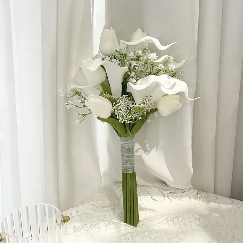 Premium White Calla Lily and Tulip Bridesmaid Bouquets