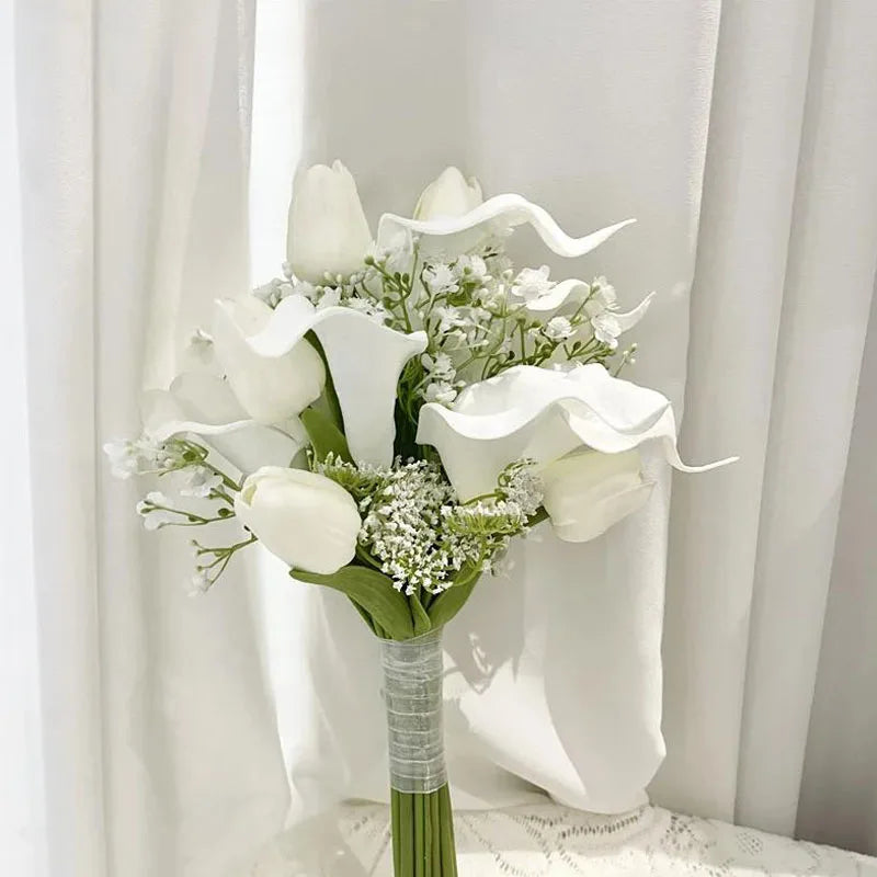Premium White Calla Lily and Tulip Bridesmaid Bouquets