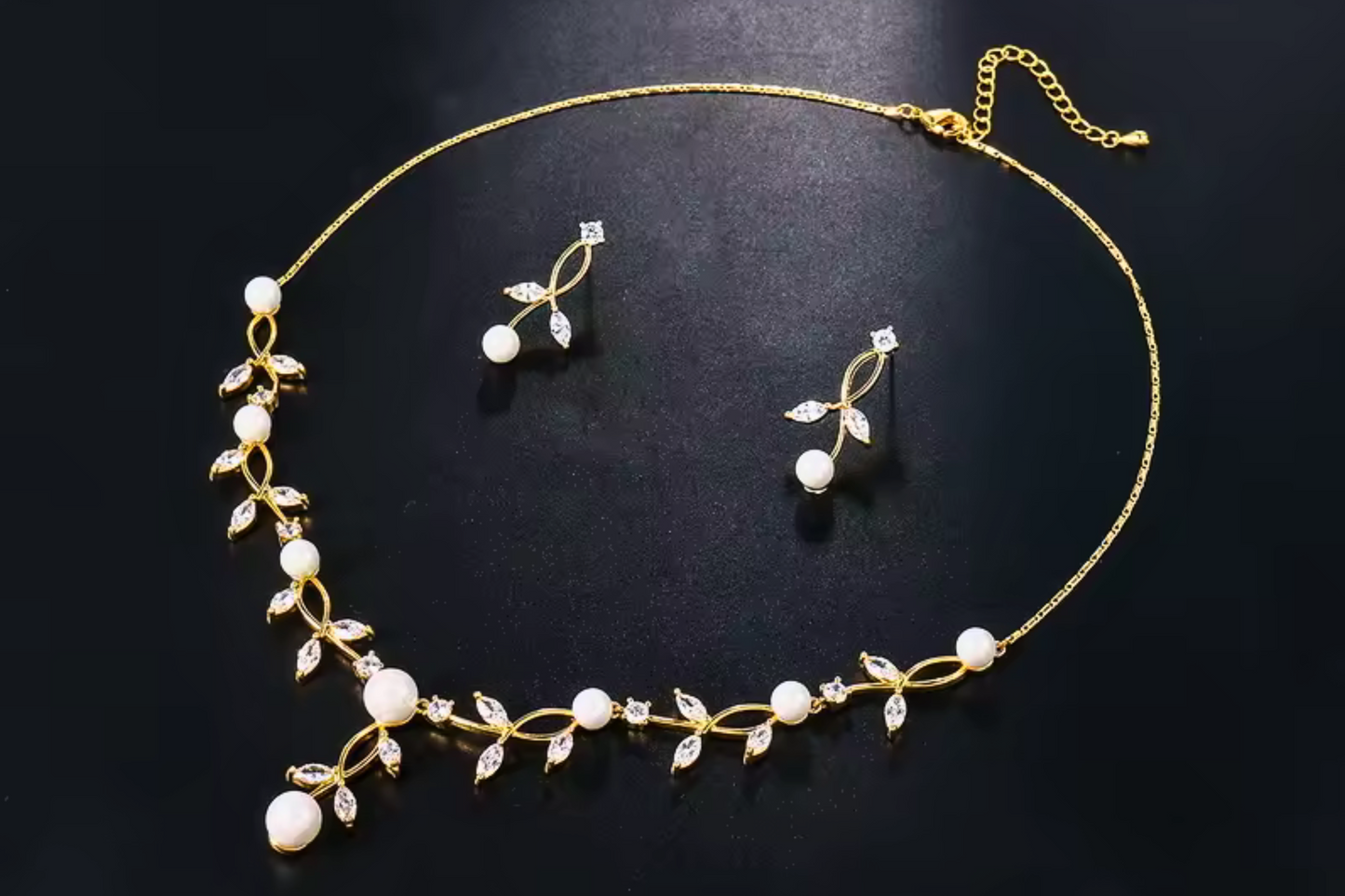 Gold Pearl Necklace Earring Set For Bride Trendy and Very Simple Jewelry Set