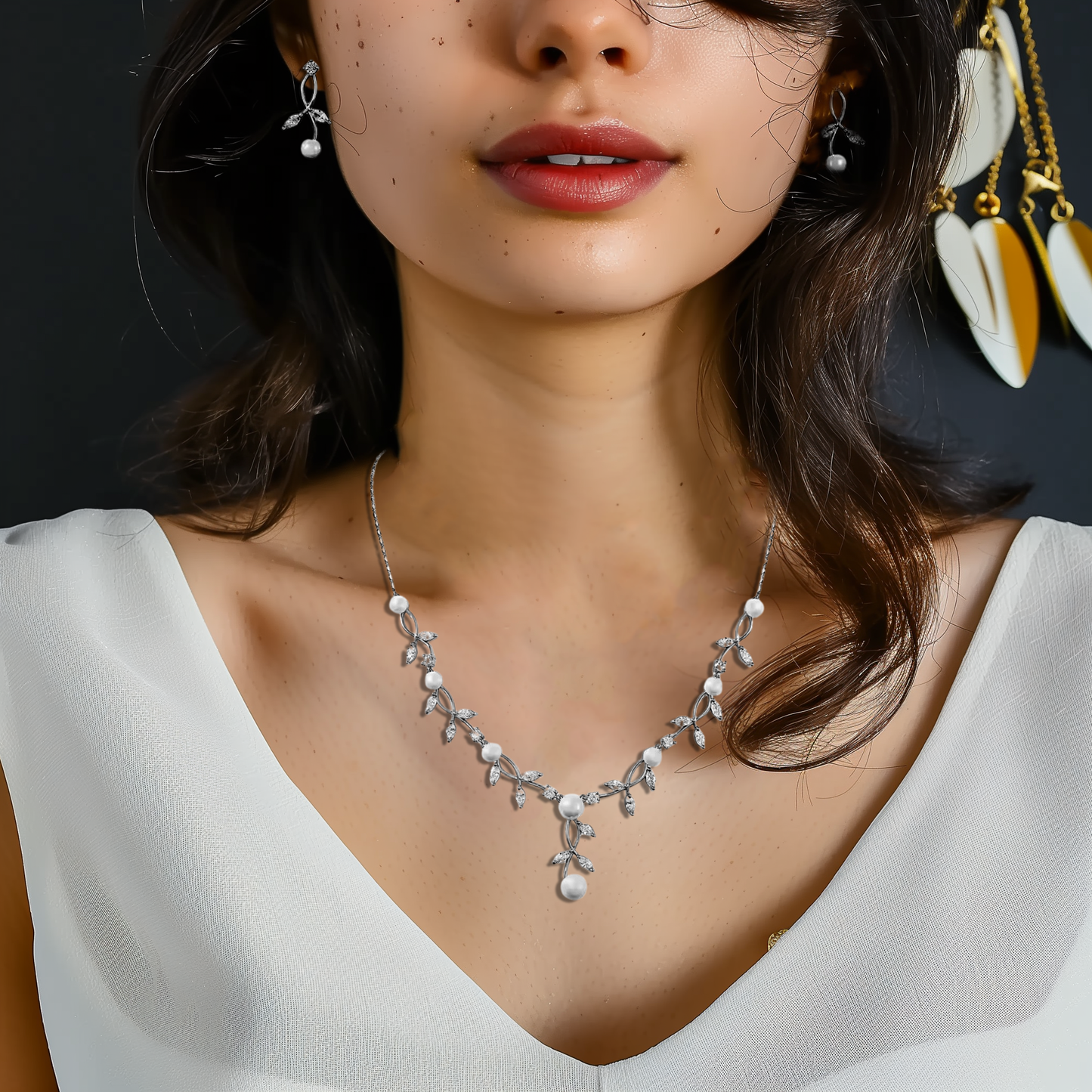 Gold Pearl Necklace Earring Set For Bride Trendy and Very Simple Jewelry Set