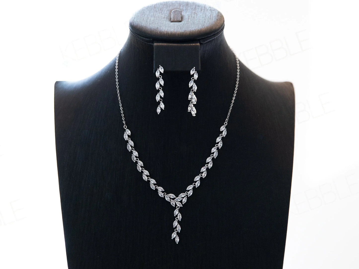 Bridal Jewelry Set, Platinum Plated, Shiny Vine Set - Silver Kebble Jewelry