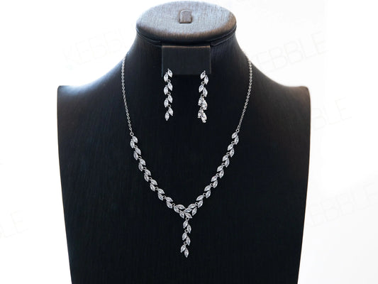 Bridal Jewelry Set, Platinum Plated, Shiny Vine Set - Silver Kebble Jewelry