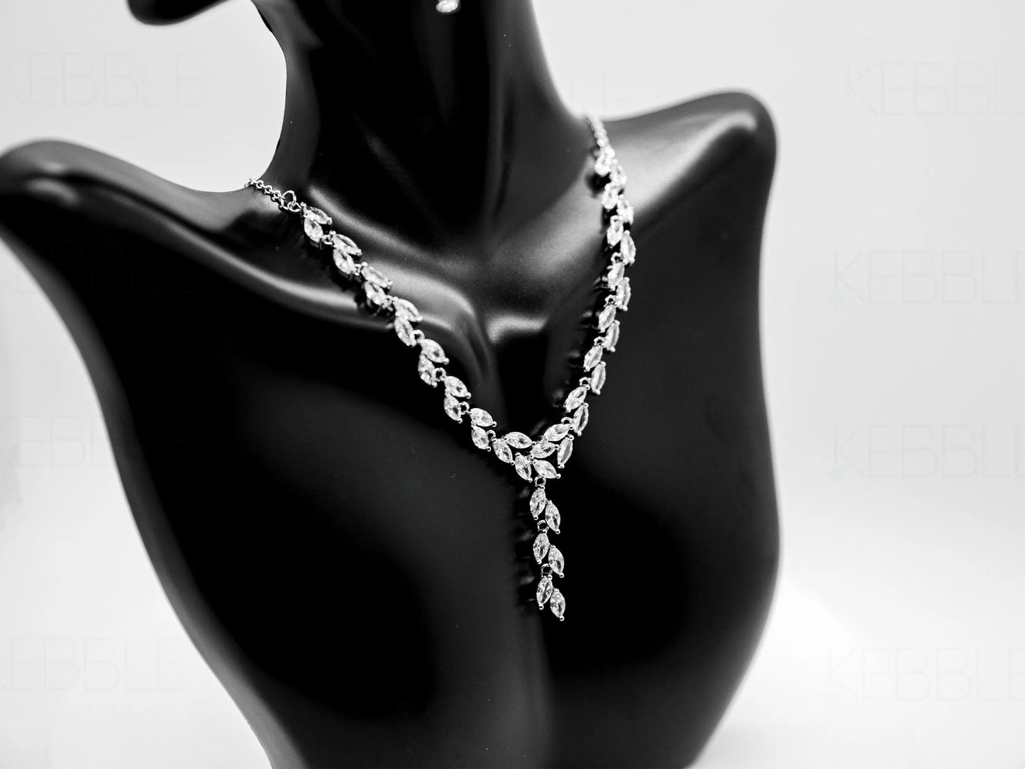 Bridal Jewelry Set, Platinum Plated, Shiny Vine Set - Silver Kebble Jewelry