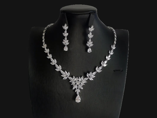 Bridal Necklace Set Rhinestone Bridal Jewelry - Silver Kebble Jewelry