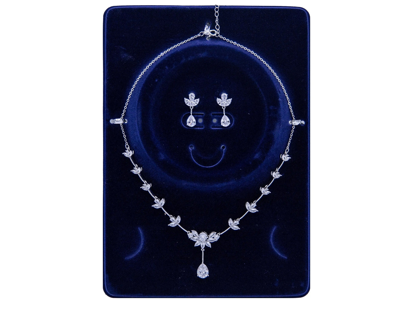 Wedding Jewelry Set | Crystal Necklace + Earrings - Silver Kebble Jewelry