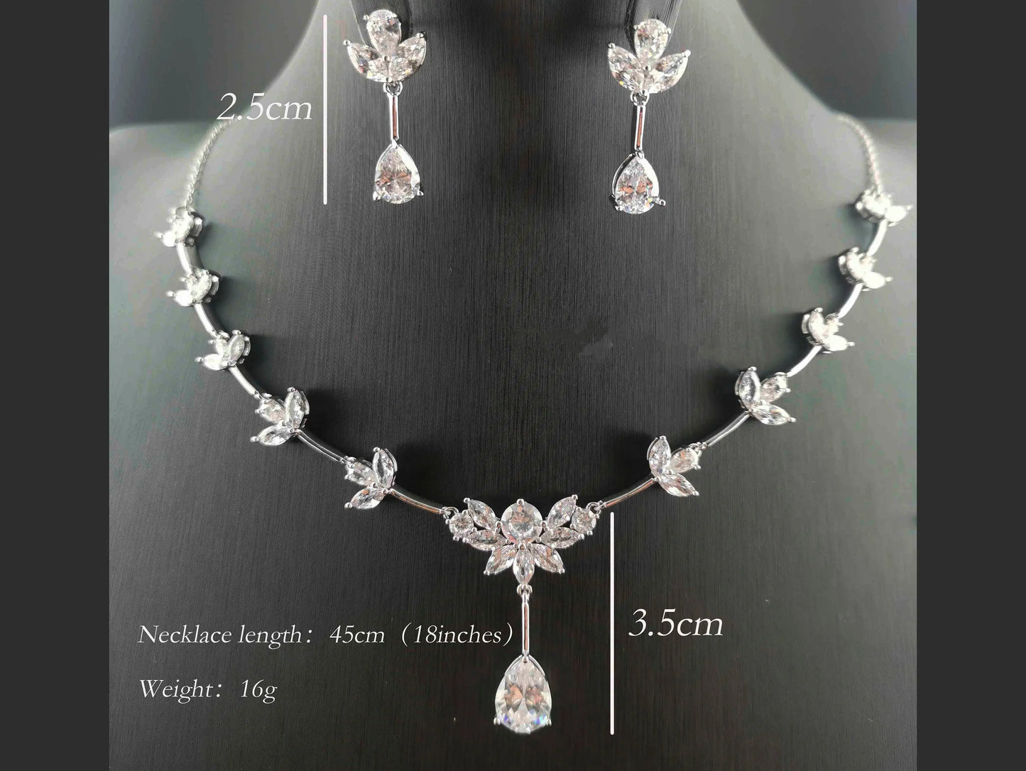 Wedding Jewelry Set | Crystal Necklace + Earrings - Silver Kebble Jewelry