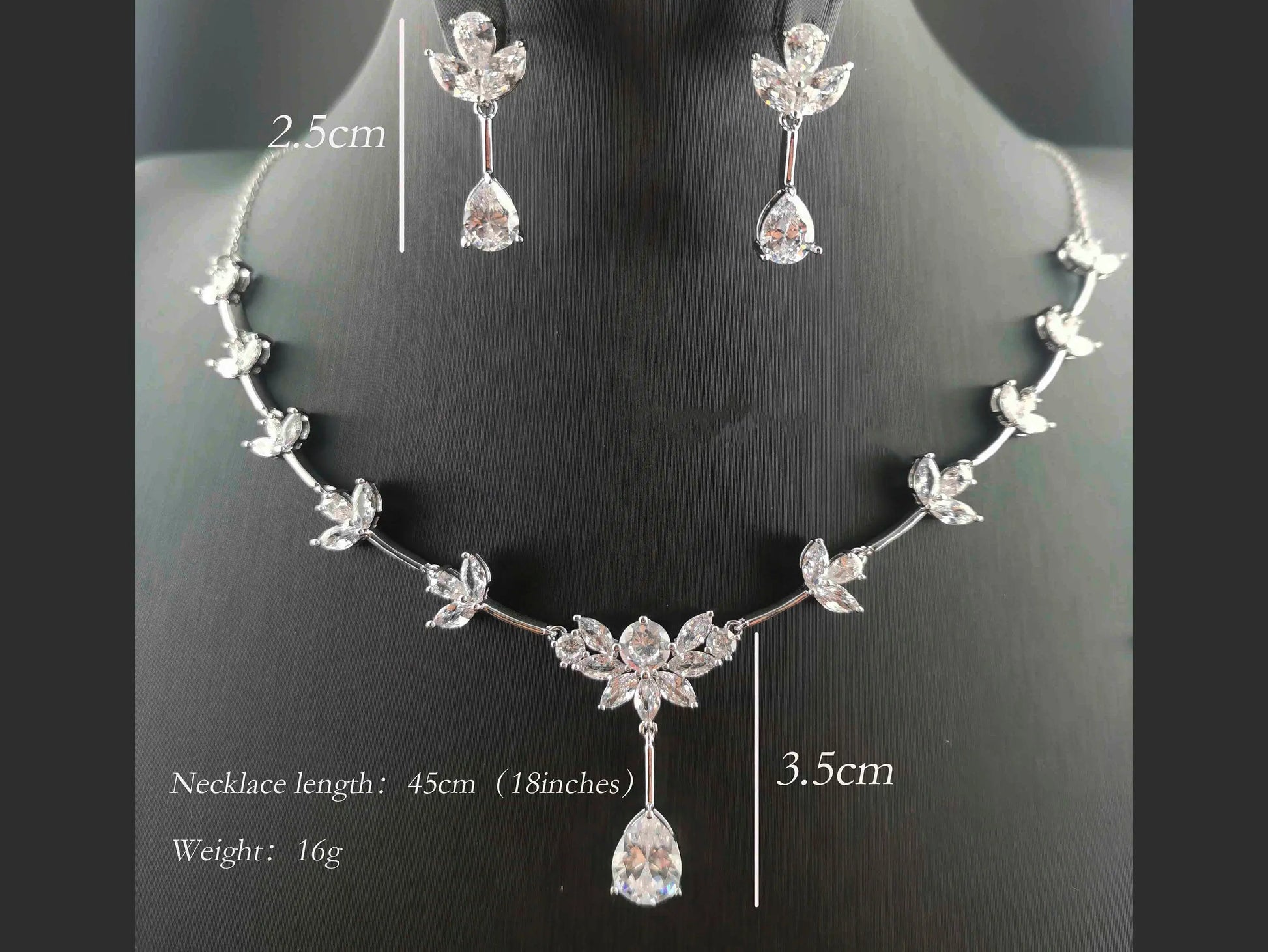 Wedding Jewelry Set | Crystal Necklace + Earrings - Silver Kebble Jewelry