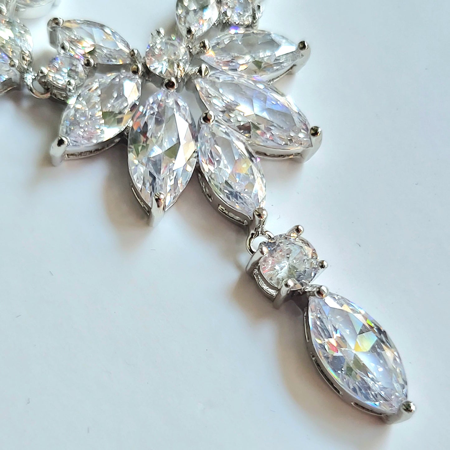 Silver Bridal Jewelry Set for Bride, Bridal Jewelry Set for Bride, Bridal Necklace and Earring Set, Silver Drop Earrings, Wedding Jewelry