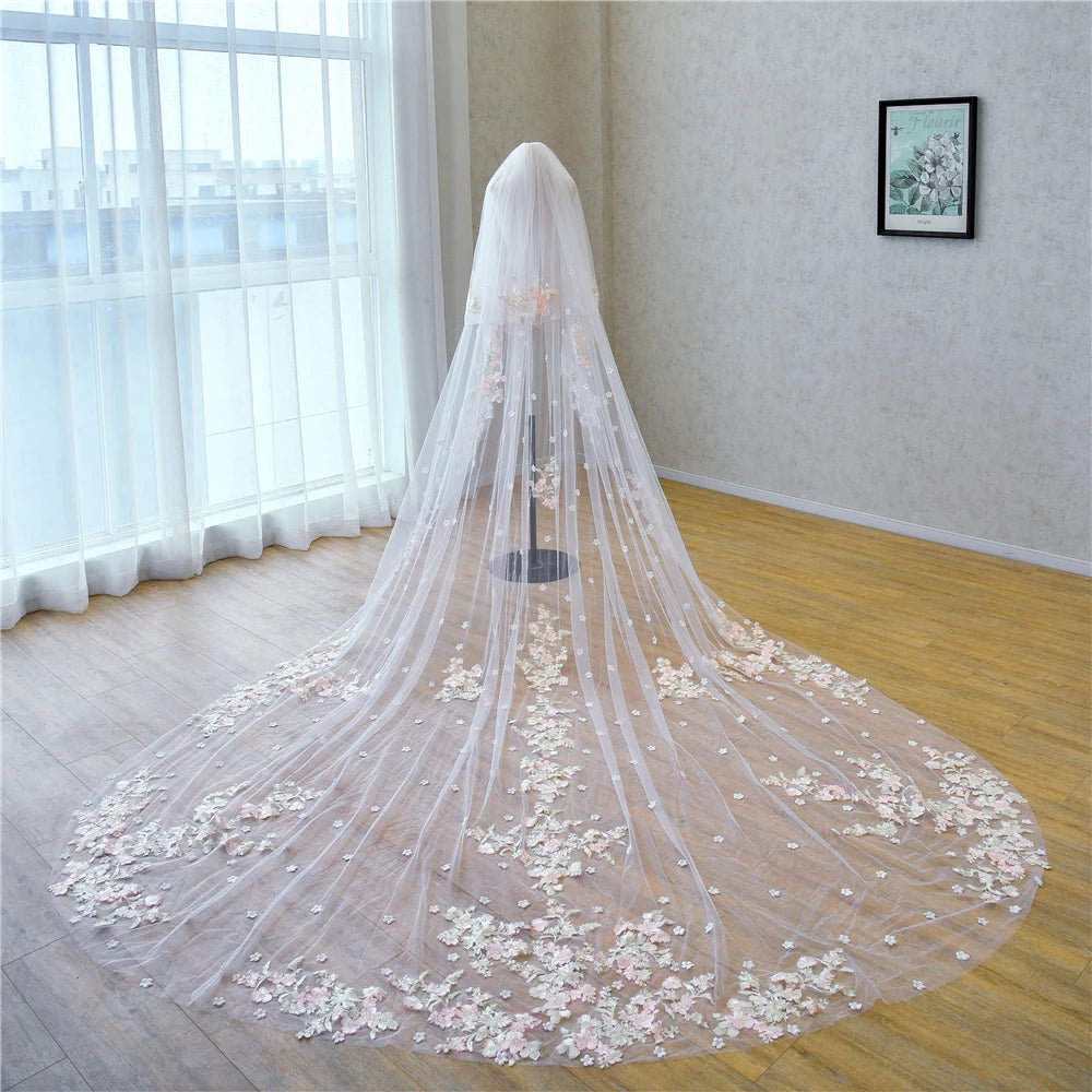 White Wedding Veil Long Lace Edge