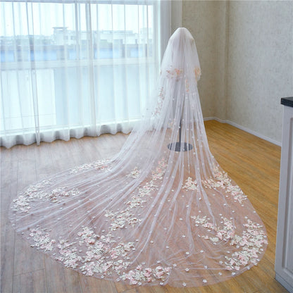 White Wedding Veil Long Lace Edge