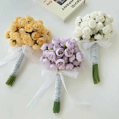 Artificial Flowers Silk Bouquet - 27 Fake Flowers for Table Vase Decoration