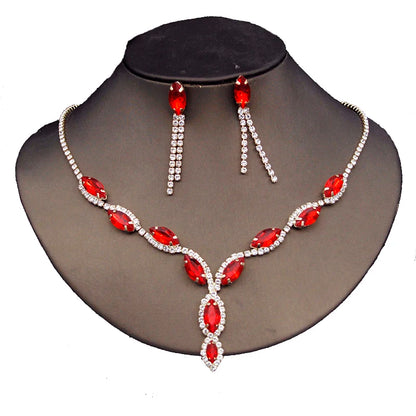 Rhinestone Jewelry Set - Earrings and Necklace in Multiple Colors, Perfect for Prom, Wedding, Engagement, and Bridesmaids