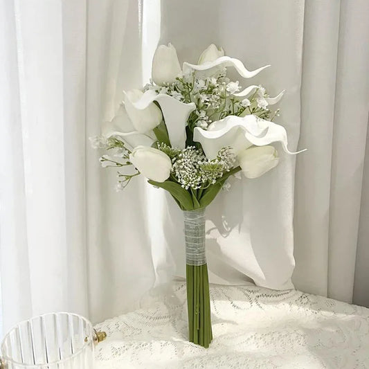 Premium White Calla Lily and Tulip Bridesmaid Bouquets