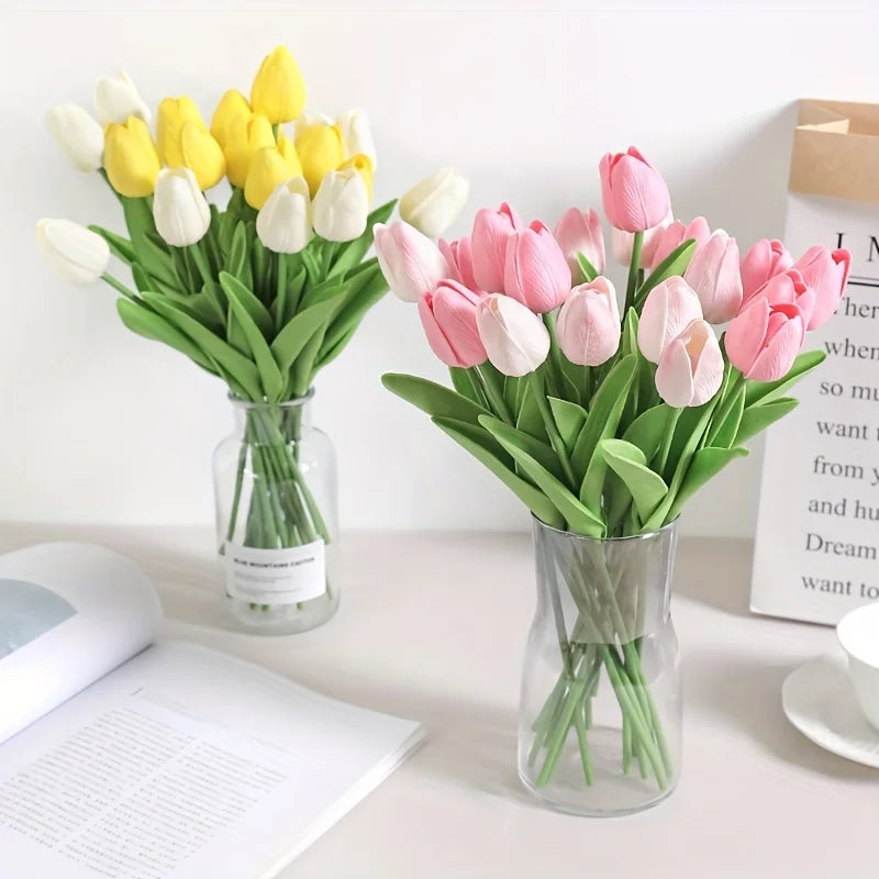 10Pcs Artificial Tulip Bouquet - Foam Fake Flowers for Wedding Ceremony and Decorations