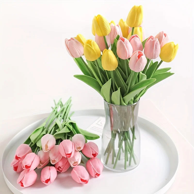 10Pcs Artificial Tulip Bouquet - Foam Fake Flowers for Wedding Ceremony and Decorations