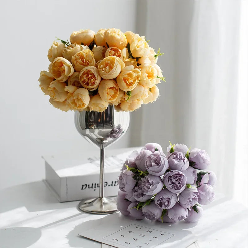 Artificial Flowers Silk Bouquet - 27 Fake Flowers for Table Vase Decoration