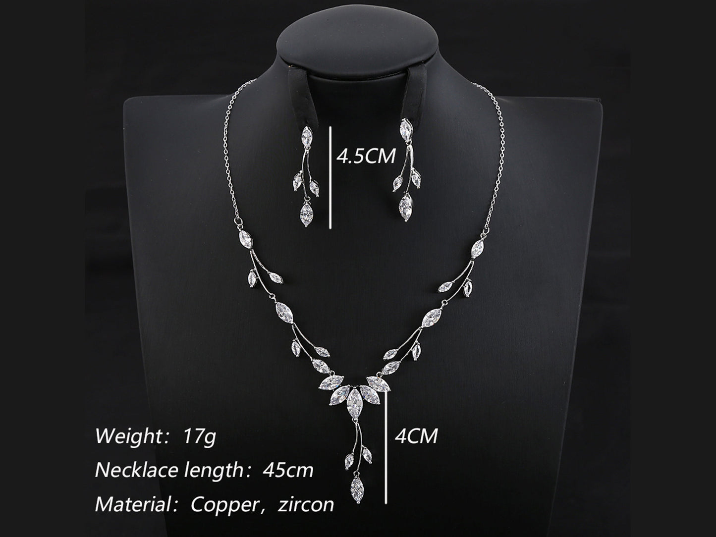 Platinum-Plated Bridal Jewelry Set - Dainty Leaf Necklace and Earrings for Weddings and Proms