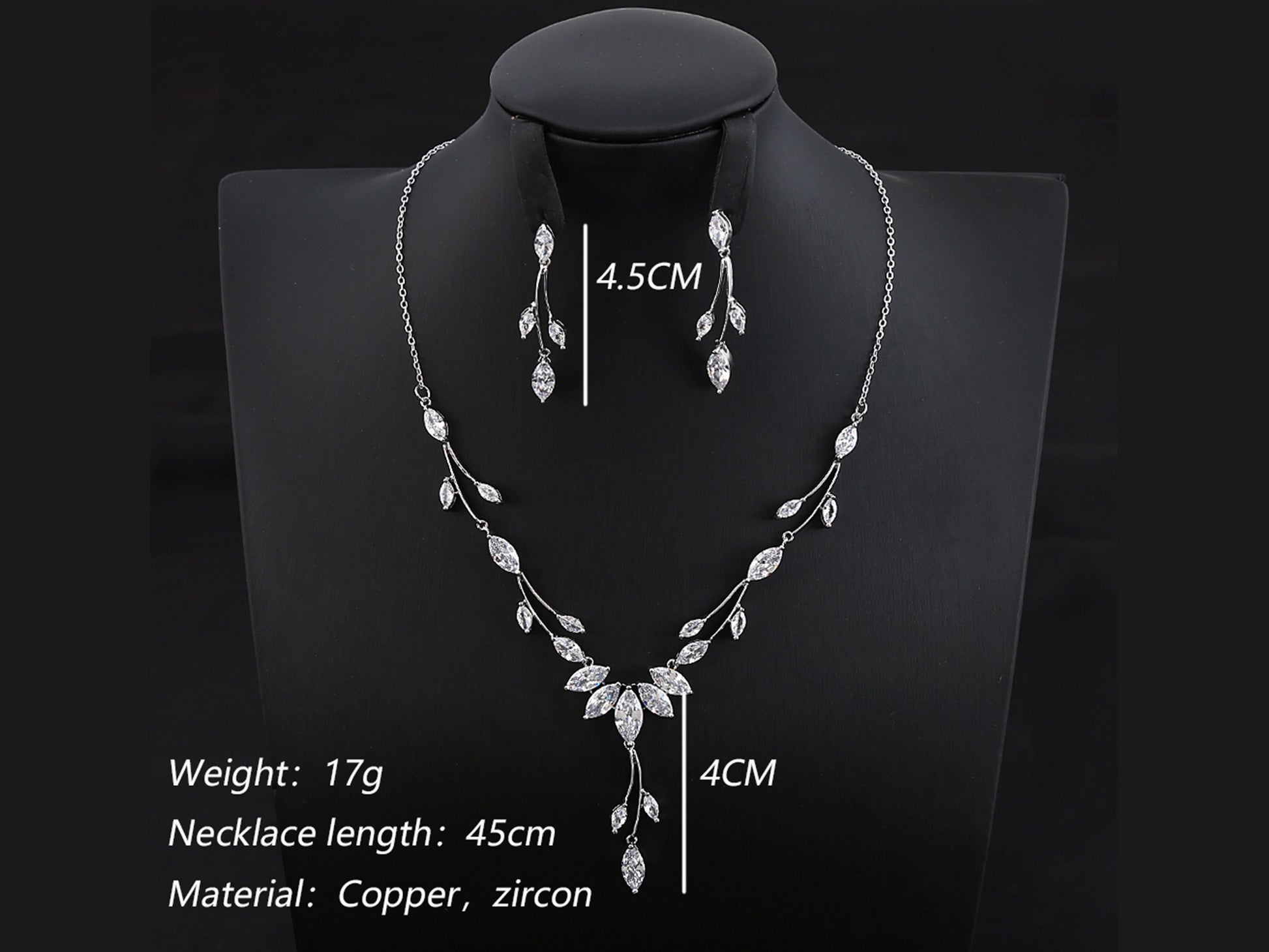 Platinum-Plated Bridal Jewelry Set - Dainty Leaf Necklace and Earrings for Weddings and Proms