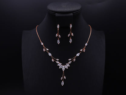 Luxury Bridal Necklace and Earrings Set, Crystal Wedding Jewelry for Bride, Rose Gold Bridal Necklace Set