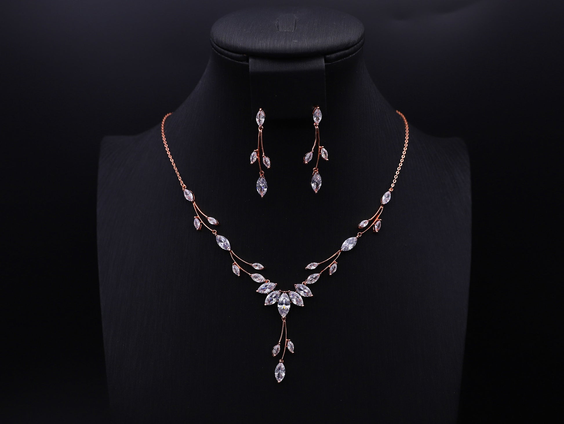 Platinum-Plated Bridal Jewelry Set - Dainty Leaf Necklace and Earrings for Weddings and Proms