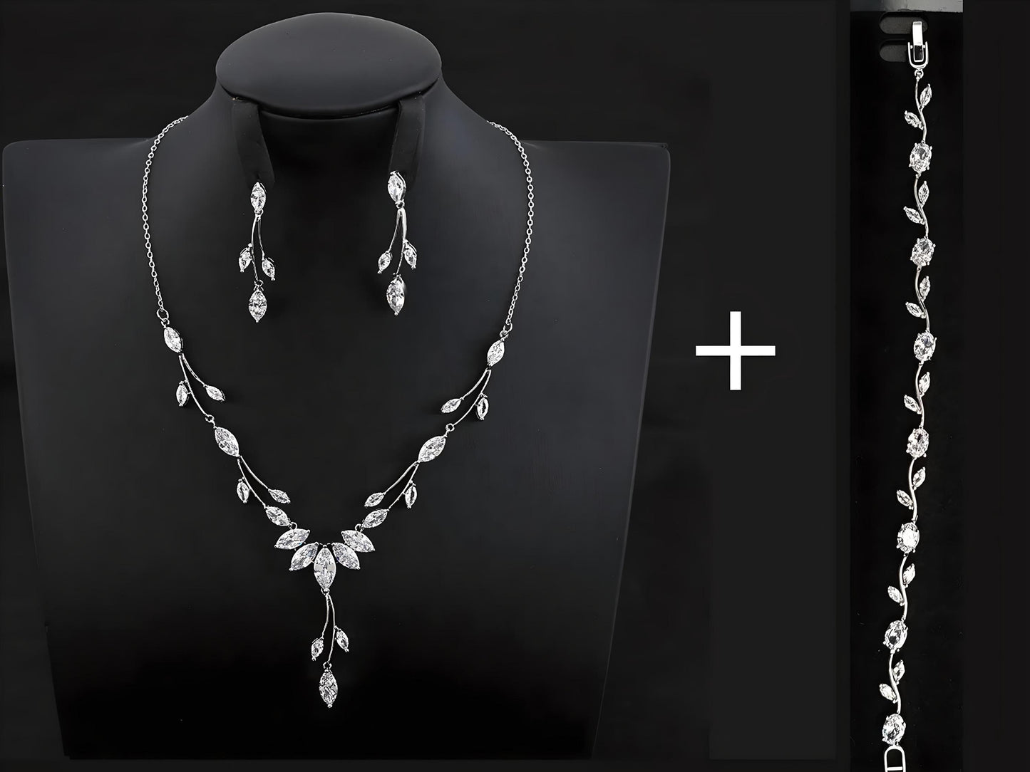 Platinum-Plated Bridal Jewelry Set, Crystal Wedding Necklace and Earrings, Bridesmaid Gift Jewelry Set