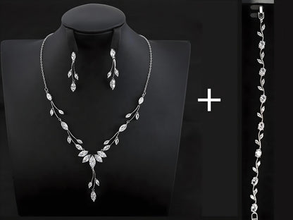 Platinum-Plated Bridal Jewelry Set, Crystal Wedding Necklace and Earrings, Bridesmaid Gift Jewelry Set