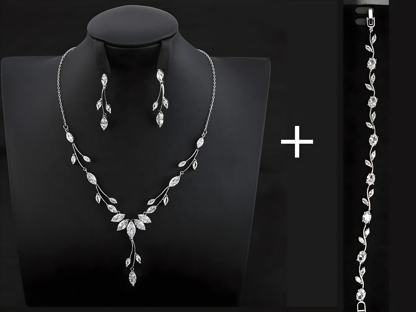 Platinum-Plated Bridal Jewelry Set - Dainty Leaf Necklace and Earrings for Weddings and Proms