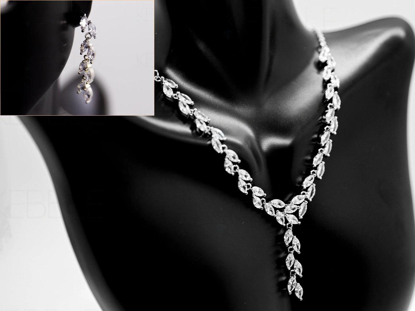 Bridal Jewelry Set, Platinum Plated, Shiny Vine Set - Silver Kebble Jewelry