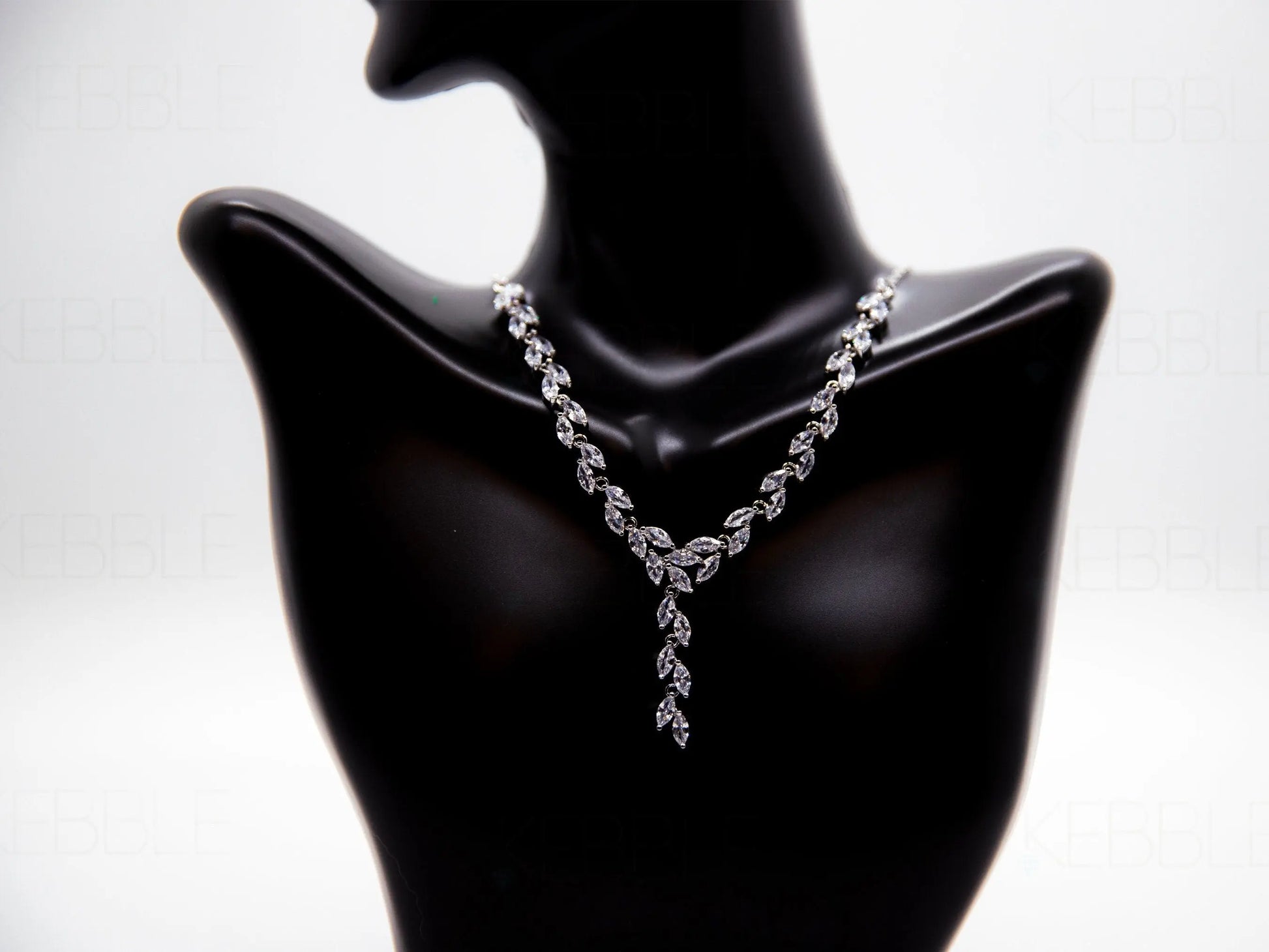 Bridal Jewelry Set, Platinum Plated, Shiny Vine Set - Silver Kebble Jewelry
