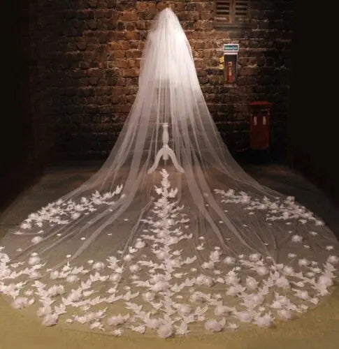 Floral Bridal Veil, Cathedral Wedding Veil, Long Veil, Wedding Veil, White Veil, Floor Length Veil, Fancy Veil, Bridal Veil With Flowers kebblejewelry