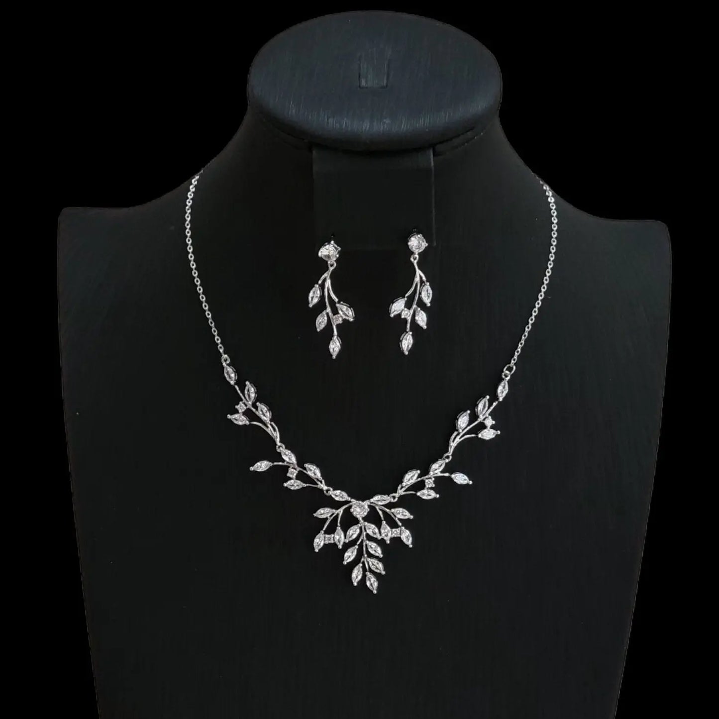 Luxury Leaf Statement Necklace | Crystal Jewelry Necklace and Earrings - Silver Kebble Jewelry