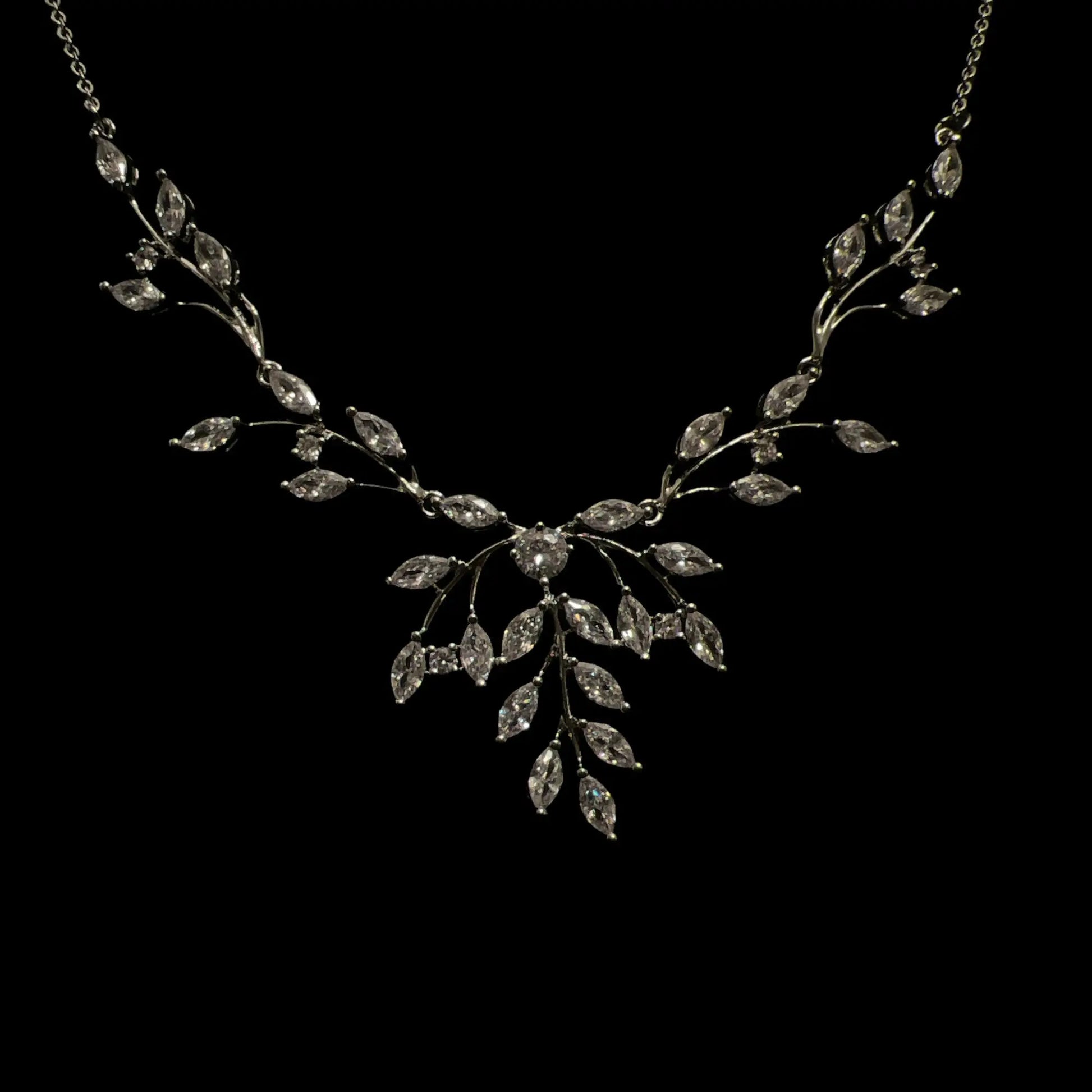 Luxury Leaf Statement Necklace | Crystal Jewelry Necklace and Earrings - Silver Kebble Jewelry