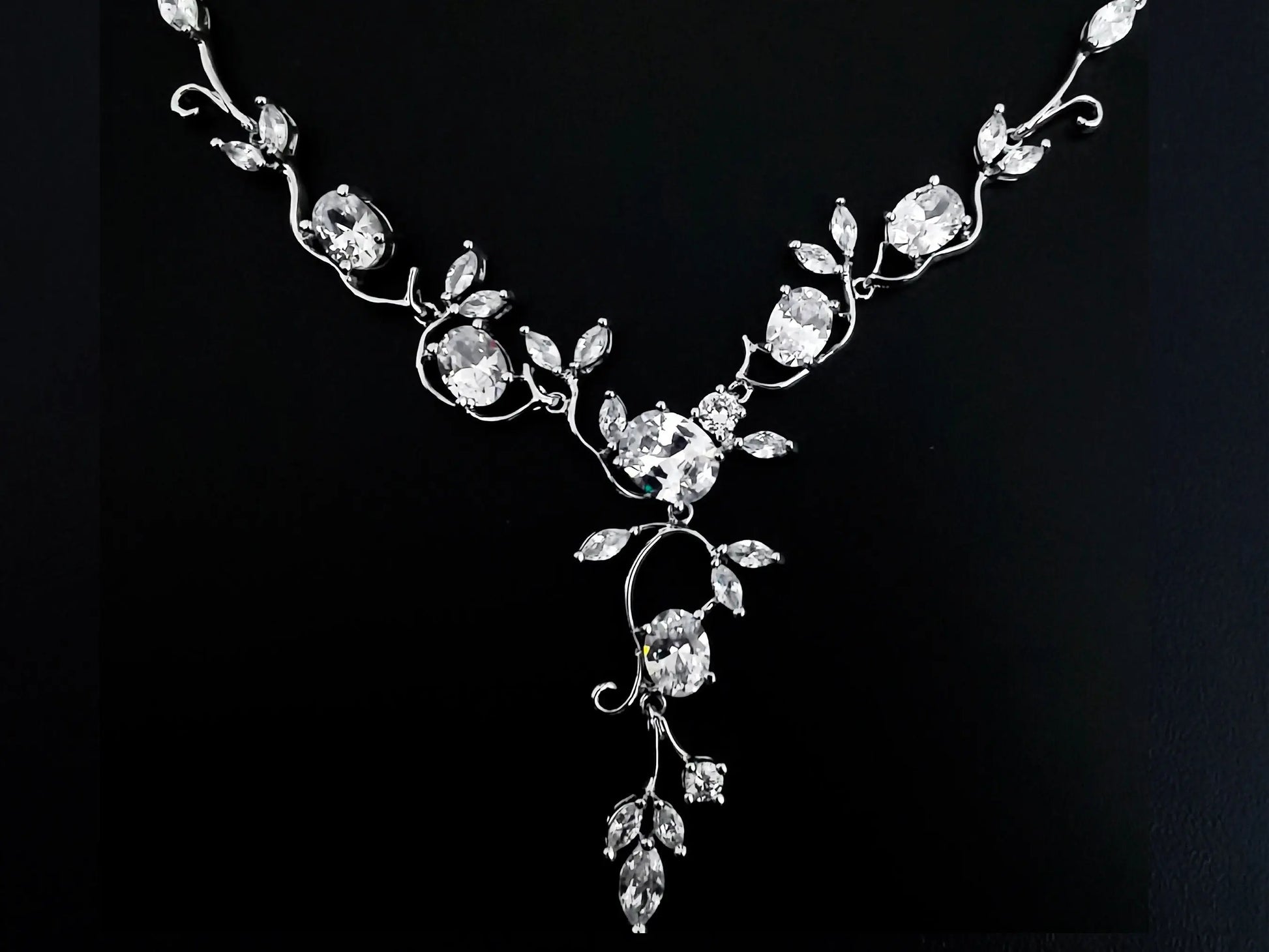 Simple Floral Vine Jewelry Set, Platinum Plated Cubic Zirconia Kebble Jewelry