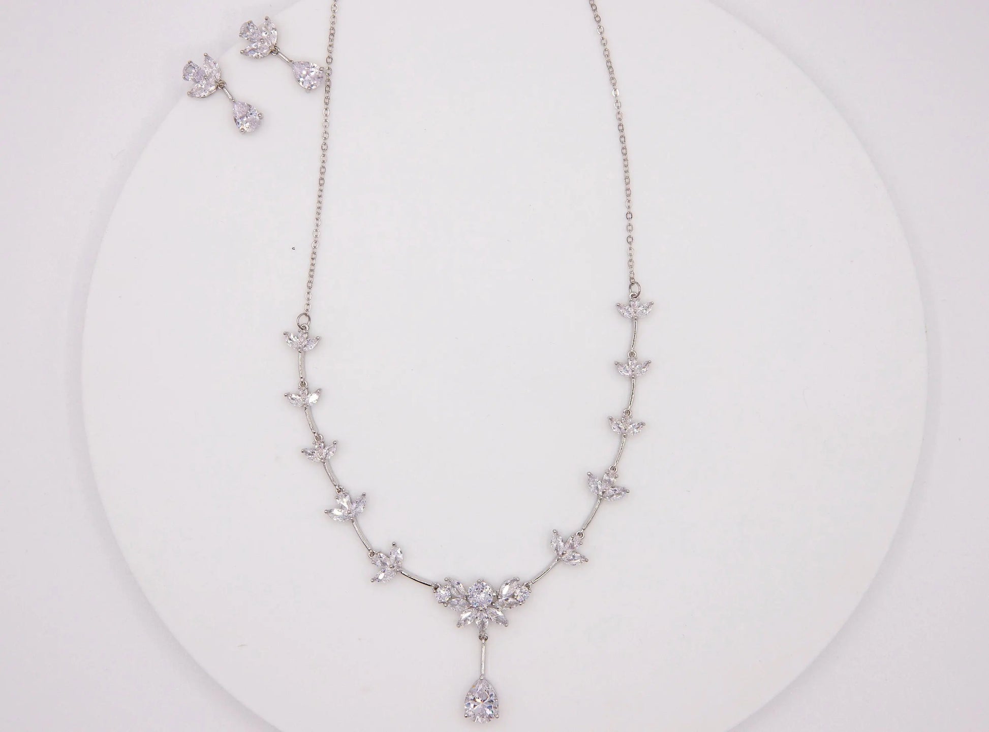 Wedding Jewelry Set | Crystal Necklace + Earrings - Silver Kebble Jewelry