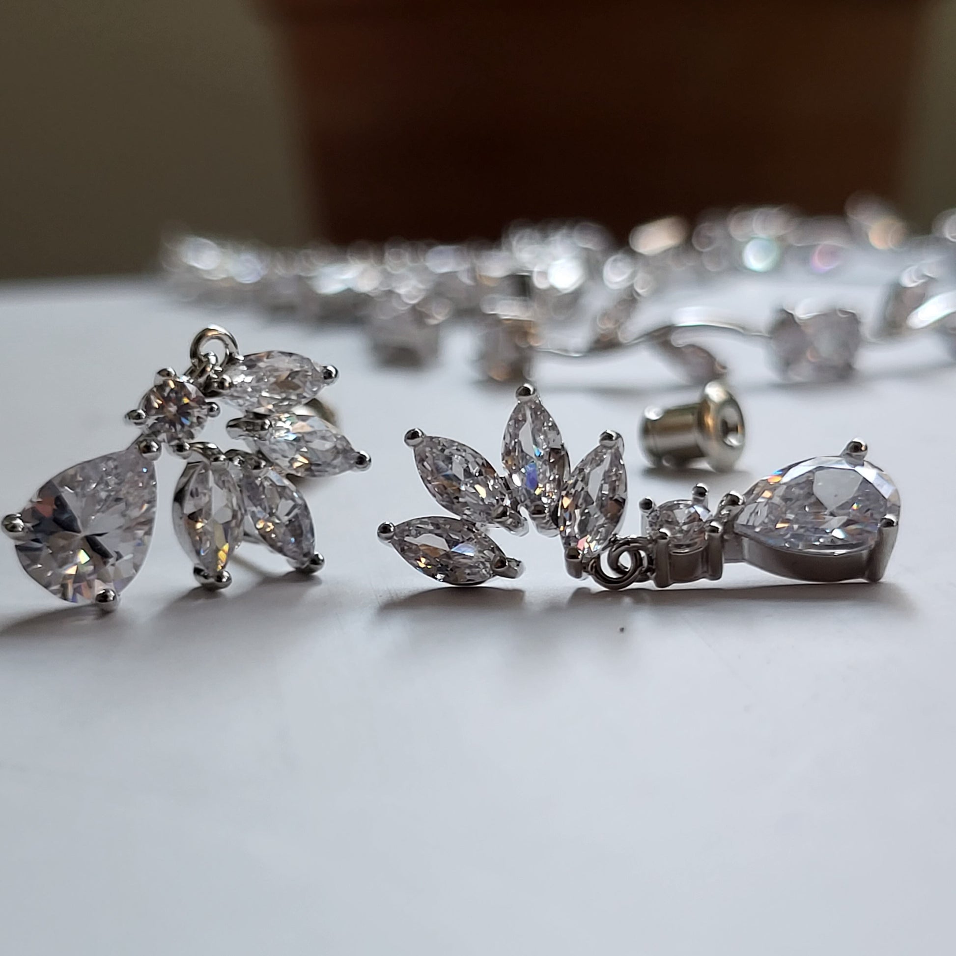 Silver Bridal Jewelry Set for Bride, Bridal Jewelry Set for Bride, Bridal Necklace and Earring Set, Silver Drop Earrings, Wedding Jewelry